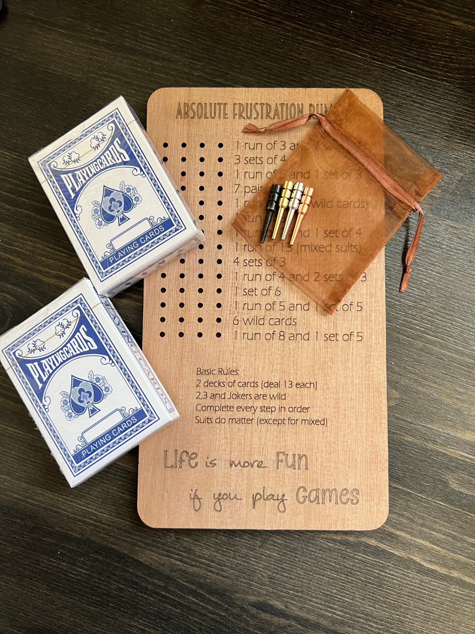 Frustration Rummy Game Board (Life is more FUN) | KB Laser Designs